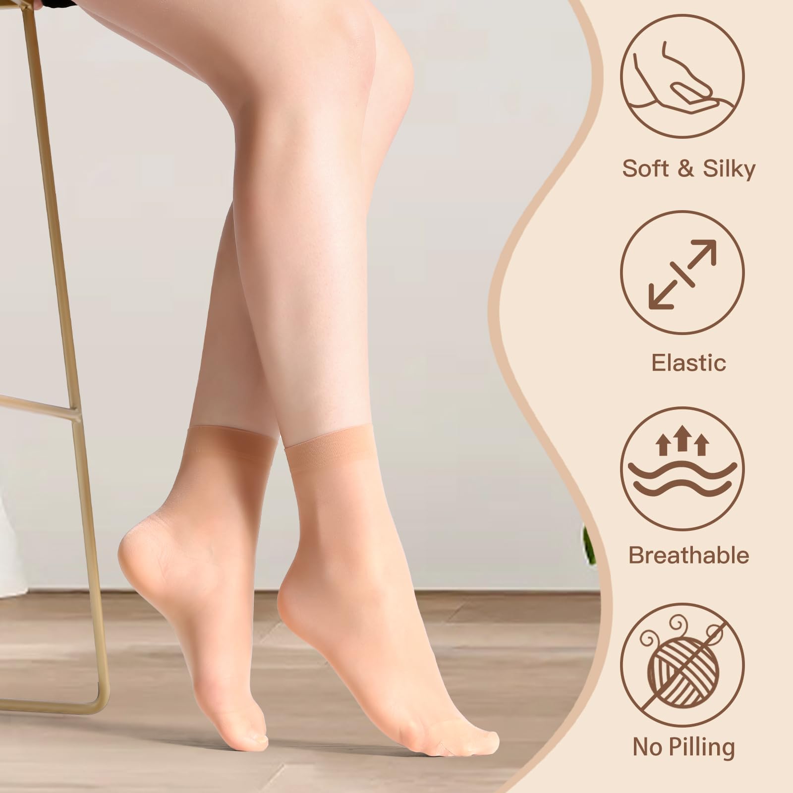 MANZI 12 Pairs Women's Ankle High Sheer Socks, 12 Pairs Natural - Medaid International