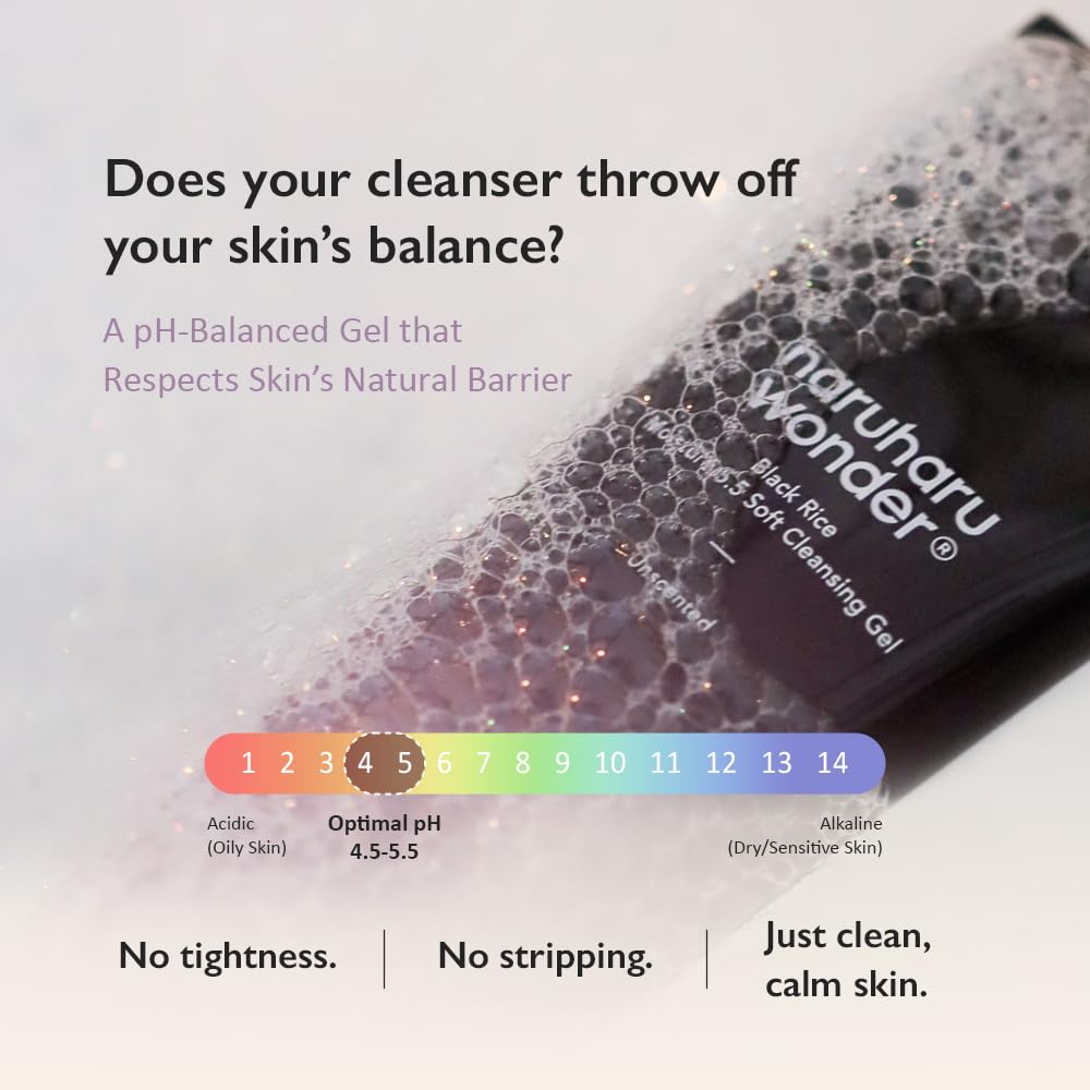 HARUHARU wonder Black Rice Moisture 5.5 Soft Cleansing Gel, Gentle Daily Cleanser, Low 5.5pH, Moisture Balance, Soap Free, For Sensitive Skin, Holiday Stocking Stuffer, Vegan, Cruelty-Free, 3.4 fl.oz - Medaid International