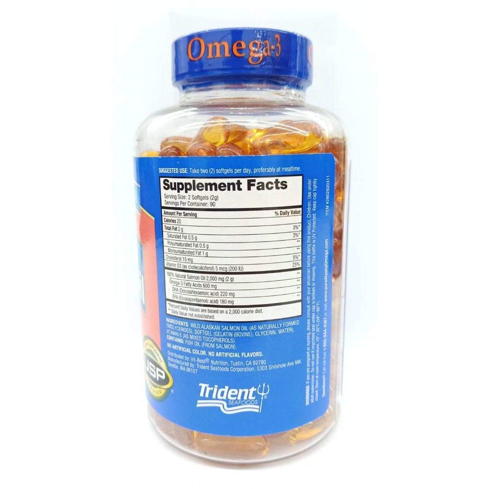 Pure Alaska Omega-3 Wild Alaskan Salmon Oil 1000mg Softgels 180-Count - Medaid International