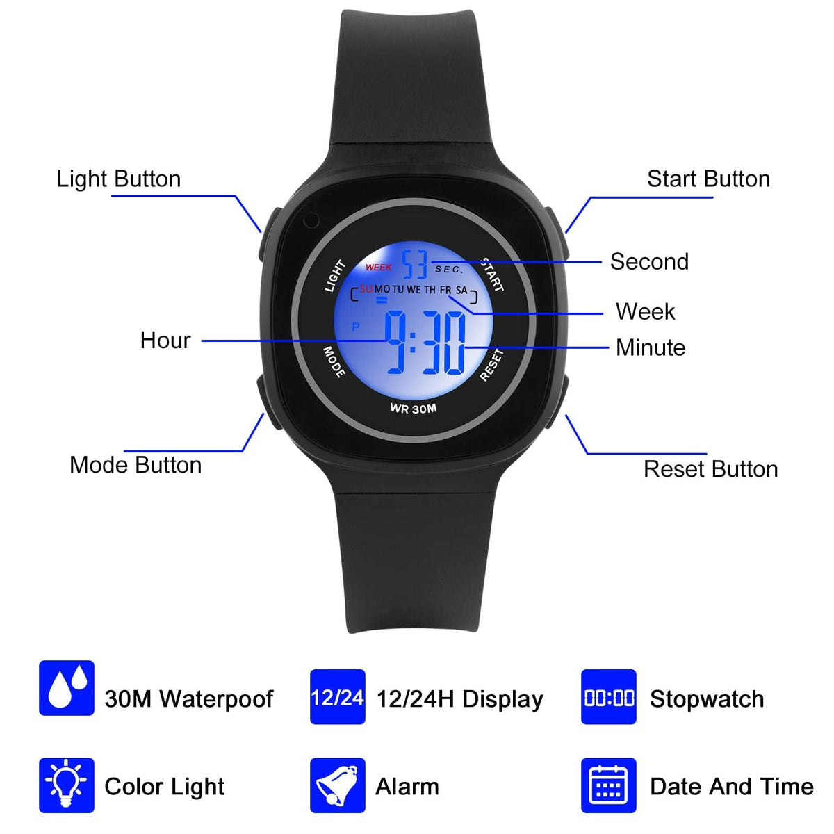 TERRIFI Kids Watches Digital for Girls Boys, Light Wristwatch for Child Waterproof Sport Outdoor Multifunctional Wrist Watches with Stopwatch Alarm for Ages 4-15