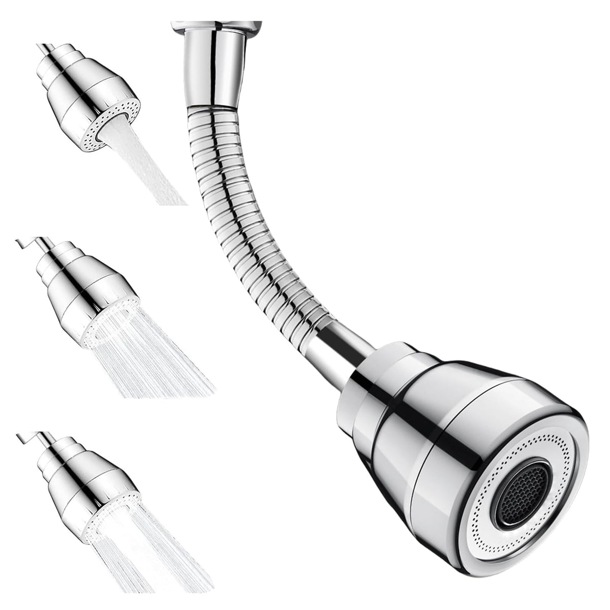 Kitchen Tap Spray Head, 360° Swivel Adjustable Faucet Extender with 3 Water Modes, Universal Flexible Tap Sprayer Attachment for 22mm/24mm Standard Kitchen Sink Taps, Silver (Big)