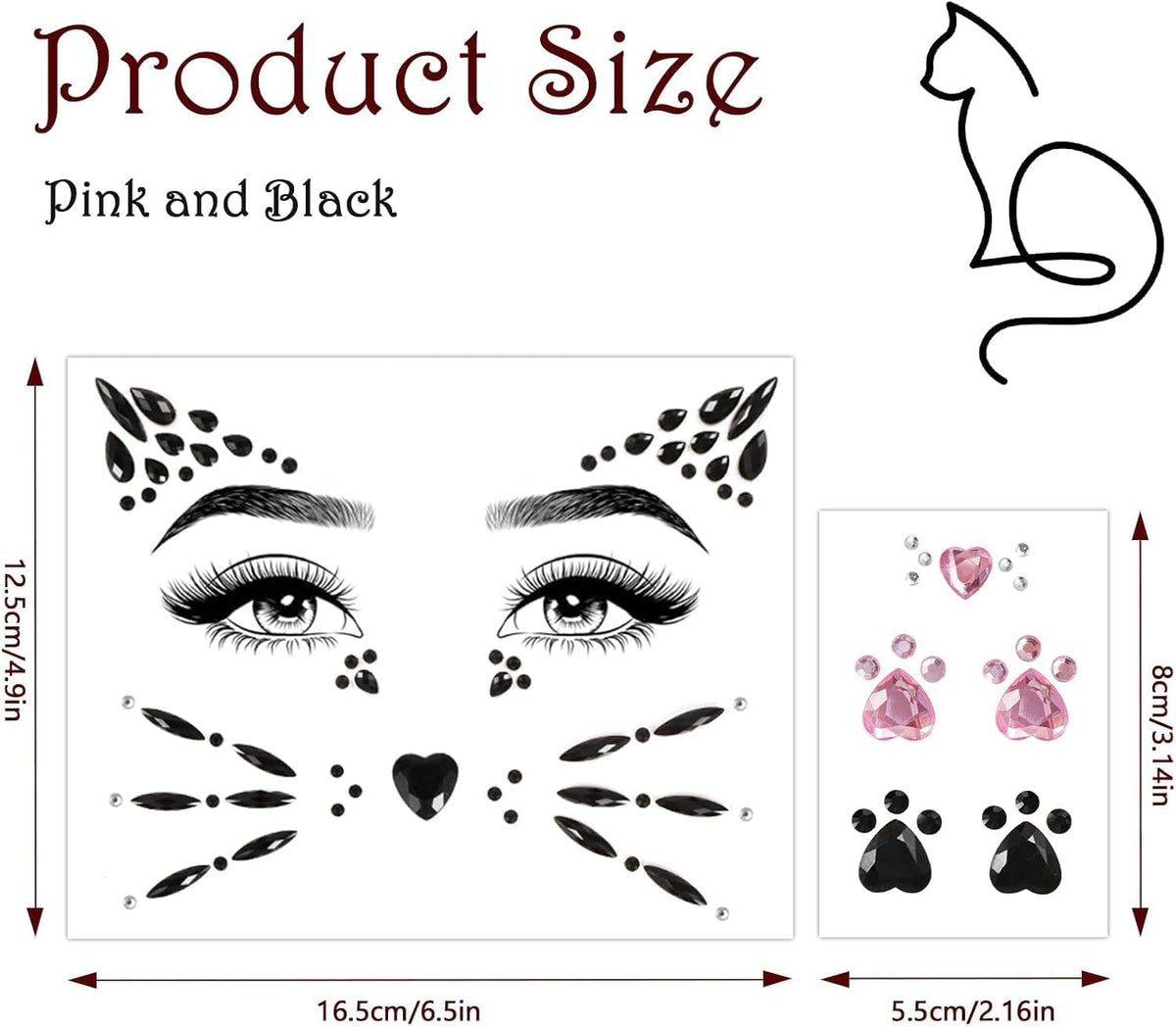 TERRIFI Face Gems for Women Cat Whiskers Style, 4 Sheets Reusable Makeup Rhinestones for Festivals and Themed Events, Self-Adhesive Glitter Stickers for Beauty and Cosplay Decorations