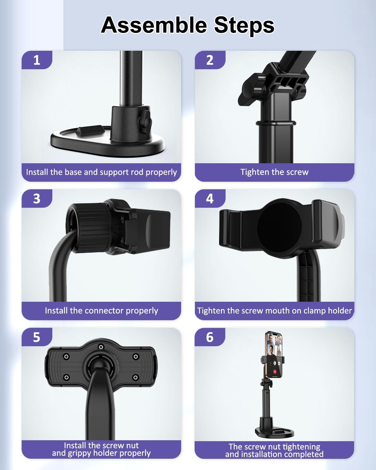 Cell Phone Stand for Desk,360° Rotating Adjustable Angle Height Phone Holder with Stable Metal Base Anti-Slip Recording Chat Tilting Stand Retractable Cell Phone Stand Office Accessories,4.7"-7",Dark - Medaid International