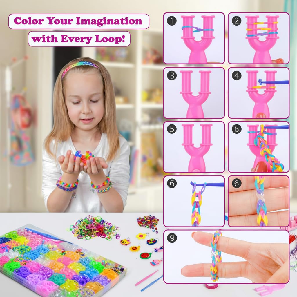 KASTWAVE 5000+ PCS Rubber Band Bracelet Kit, Friendship Jewelry Making Set for Girls & Boys, 54-Compartment Organizer with Y-Loom, Beads, Tassels, Hooks & Accessories