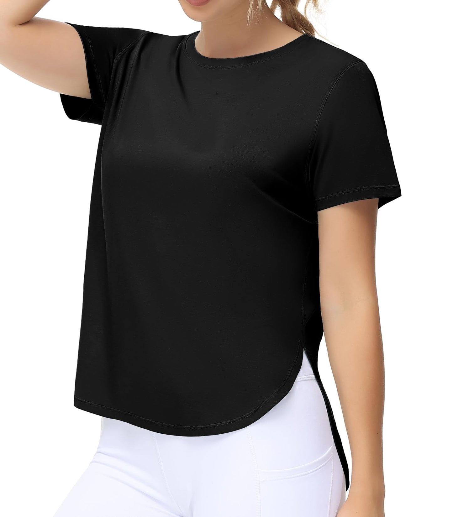 THE GYM PEOPLE Women's Workout T-Shirts Loose Fit Short Sleeve Cotton Running Basic Tee Tops with Split Hem - Medaid International