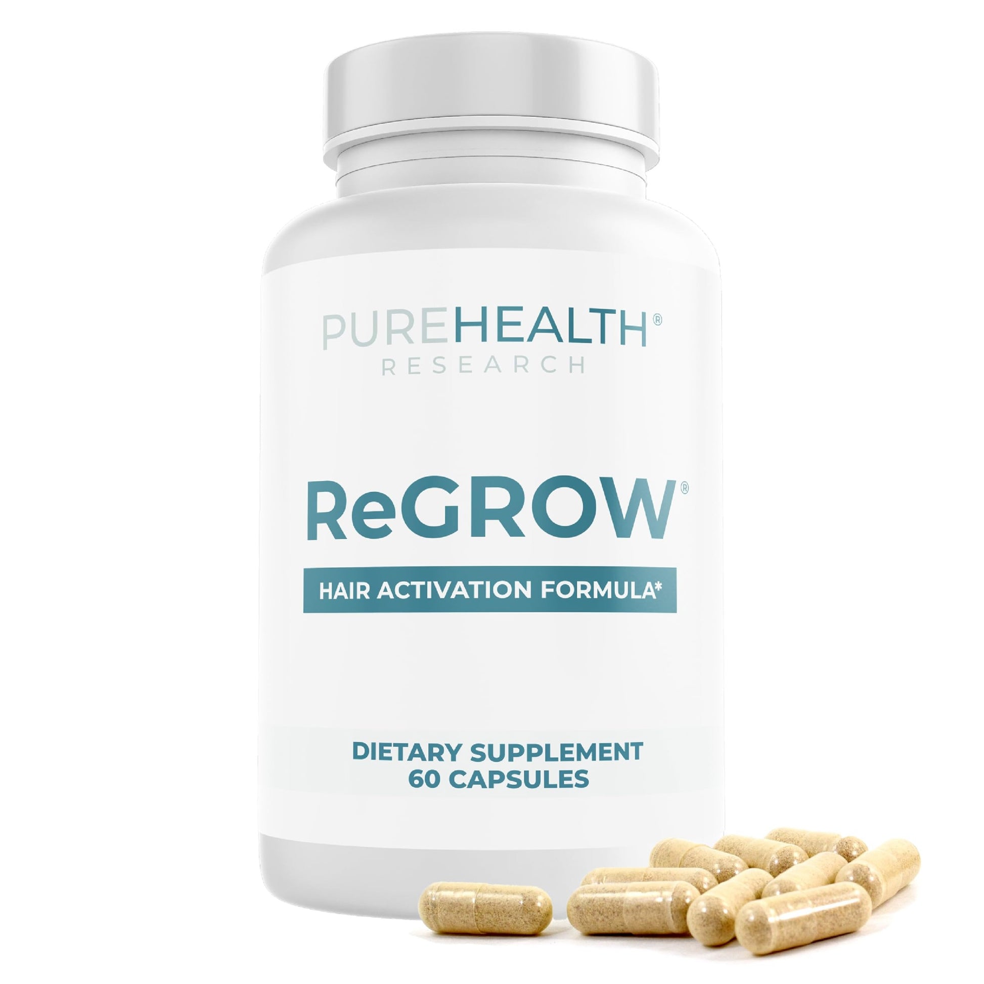 PUREHEALTH RESEARCH ReGrow - Hair Growth Vitamins - with Saw Palmetto, Biotin, Collagen, Zinc, Iron, Iodine, Selenium & More - Hair Supplements for Women & Men - 60 Capsules - Medaid International