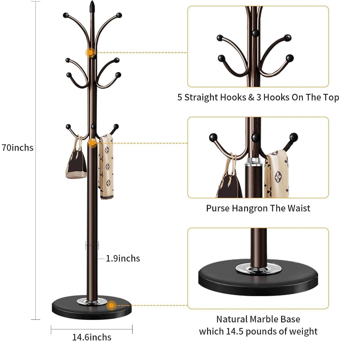 Coat Racks, Coat Stand Metal Hat Heavy Bedroom Hallway Free Standing Clothes Hat Rack Hangers Hat Hanger Holde - Medaid International