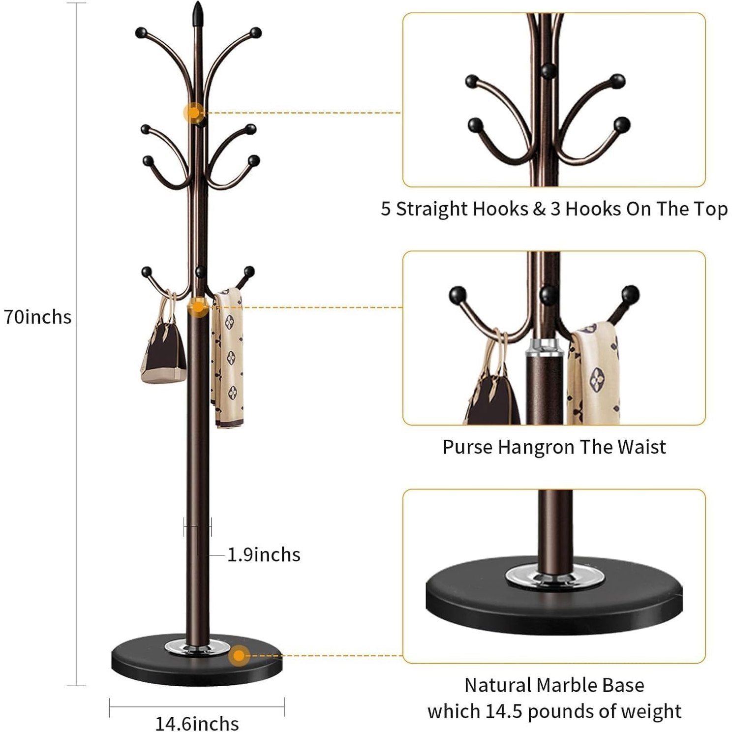 Coat Racks, Coat Stand Metal Hat Heavy Bedroom Hallway Free Standing Clothes Hat Rack Hangers Hat Hanger Holde - Medaid International