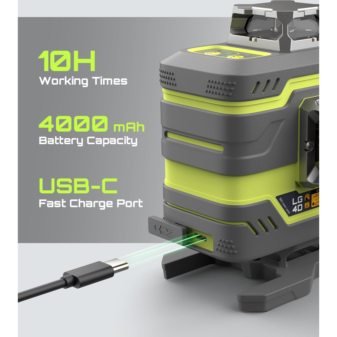LasGoo LG-4D 16 Green Beam 4x360° Laser Level, Self-Leveling Tool with Horizontal and Vertical Dual Layout, Ideal for Construction and Picture Hanging, Magnetic Pivot Bracket Included - Medaid International