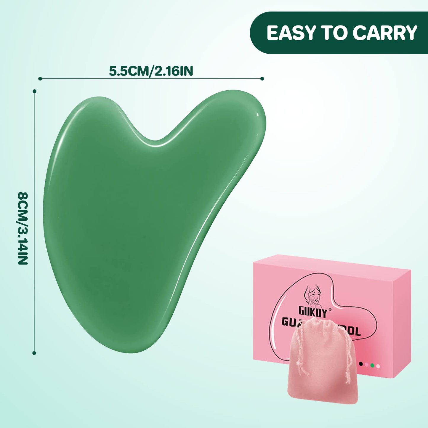 Gua Sha Facial Tool Guasha Board Natural Jade Stone for SPA Acupuncture Therapy Trigger Point Treatment, Relieve Muscle Tensions Reduce Puffiness (Green) - Medaid International