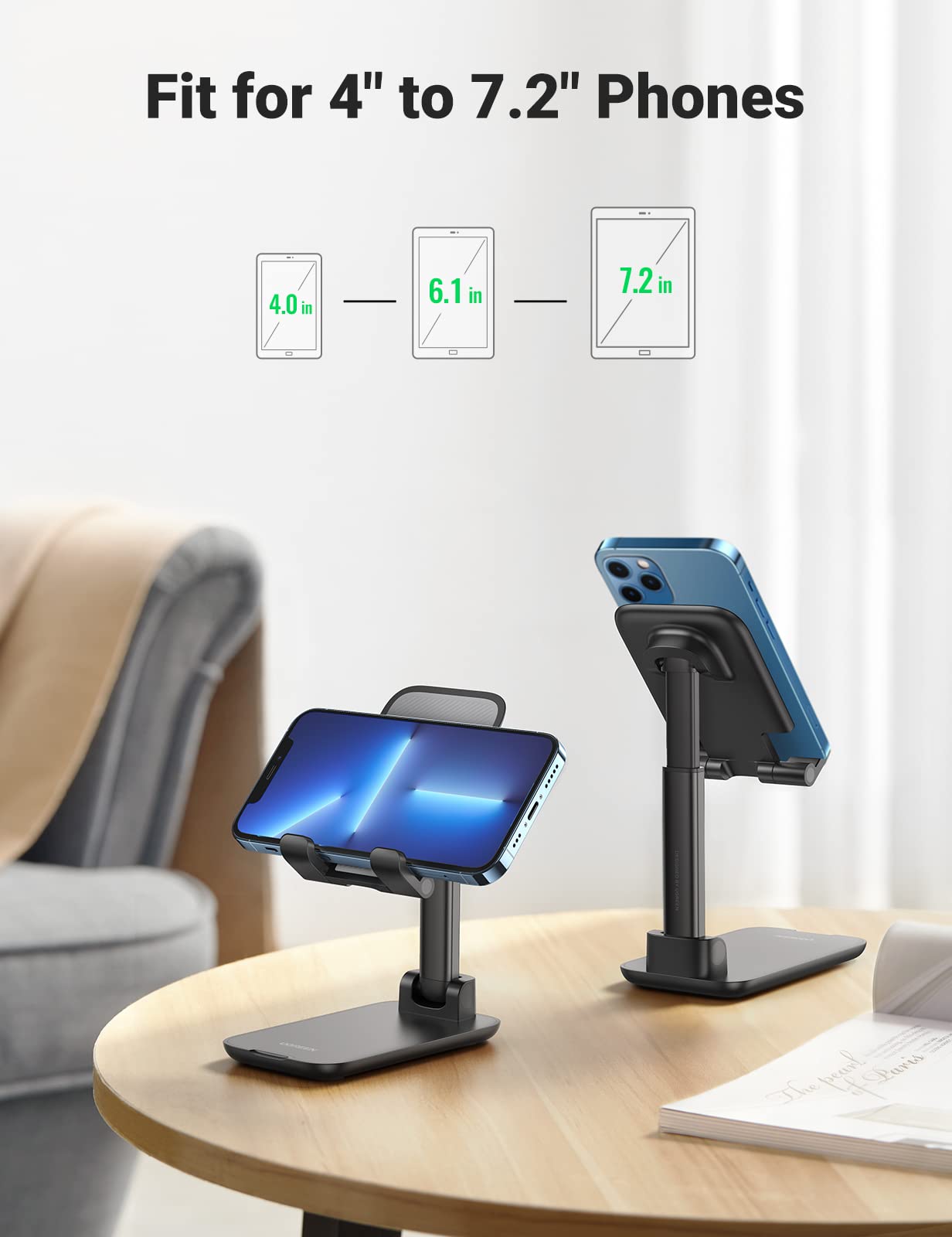 UGREEN Adjustable Folding Phone Desk Stand Holder Smartphone Table Compatible with iPhone 14 Plus Pro Max 13 Mini 12 Galaxy S23 S22 S21 Note20 Redmi (Black) - Medaid International