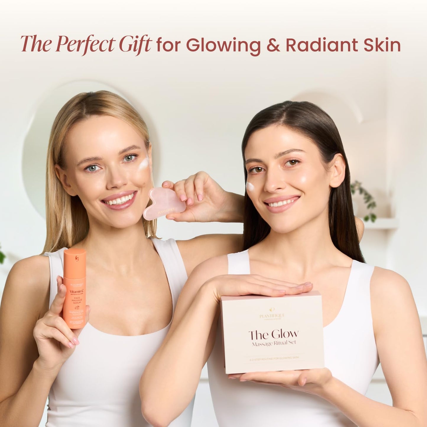 PLANTIFIQUE Massage Ritual Set: Premium Certified Jade Gua Sha + Jojoba Oil & AHA Serum Skin Care Set, Birthday Gifts for Women, Teens, Mom, Brides - Medaid International