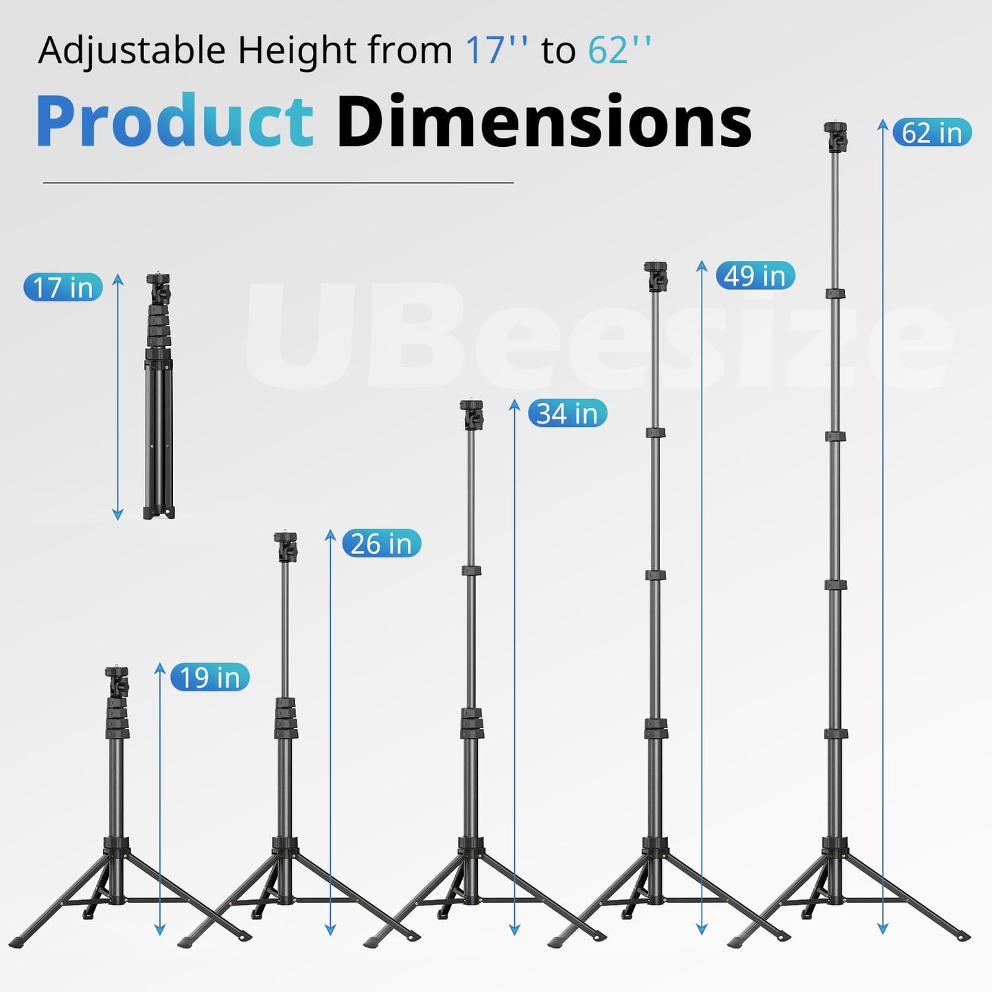 UBeesize 62" Phone Tripod & Selfie Stick, Camera Tripods Stand with Wireless Remote and Phone Holder,Compatible with iPhone Android Phone, Perfect for Selfies/Video Recording/Live Streaming Black - Medaid International