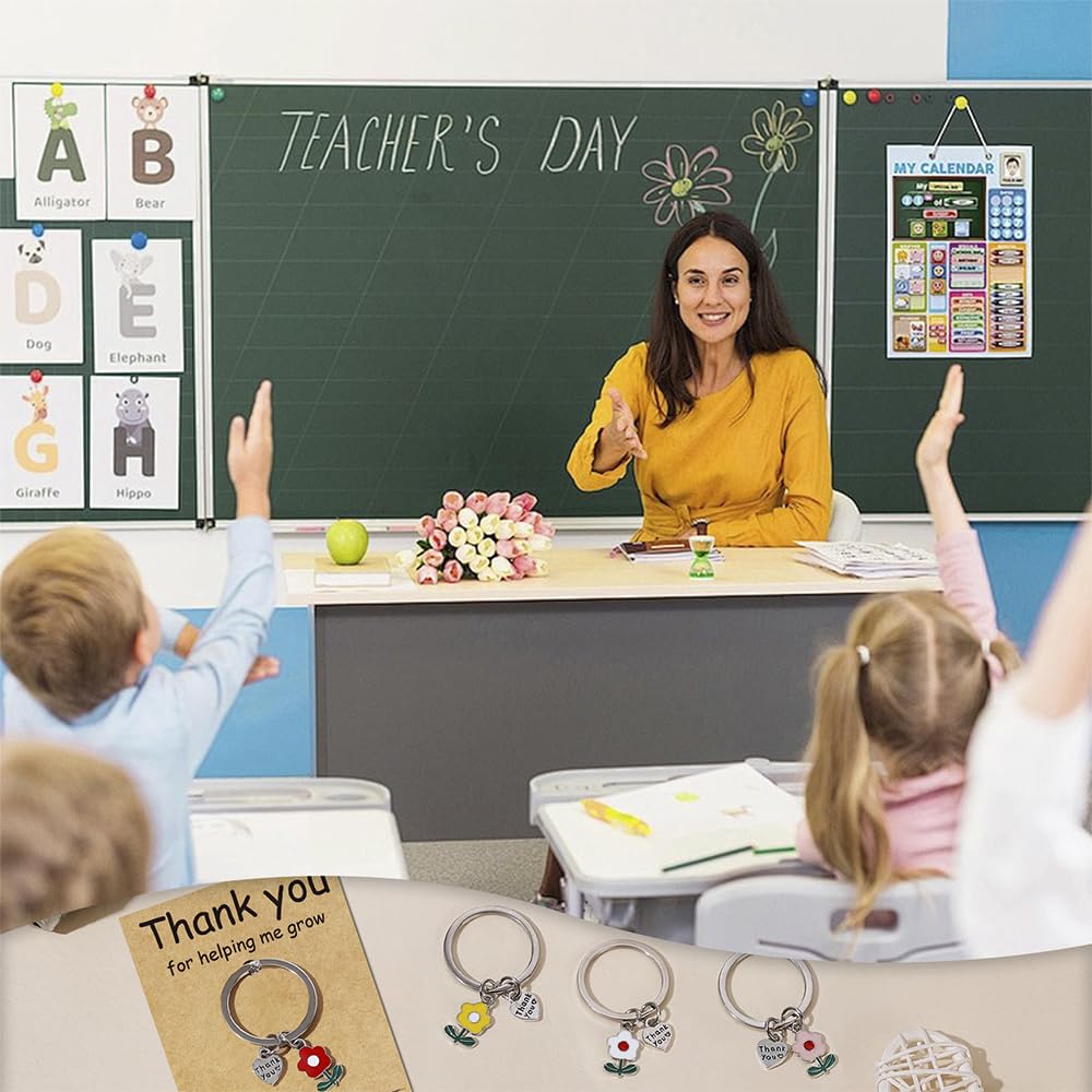 VERKUUY 6Pcs Teacher Appreciation Keychain Gifts in Bulk - Thank You for Helping Me Grow Keychain Teacher Day Christmas Gifts - Medaid International