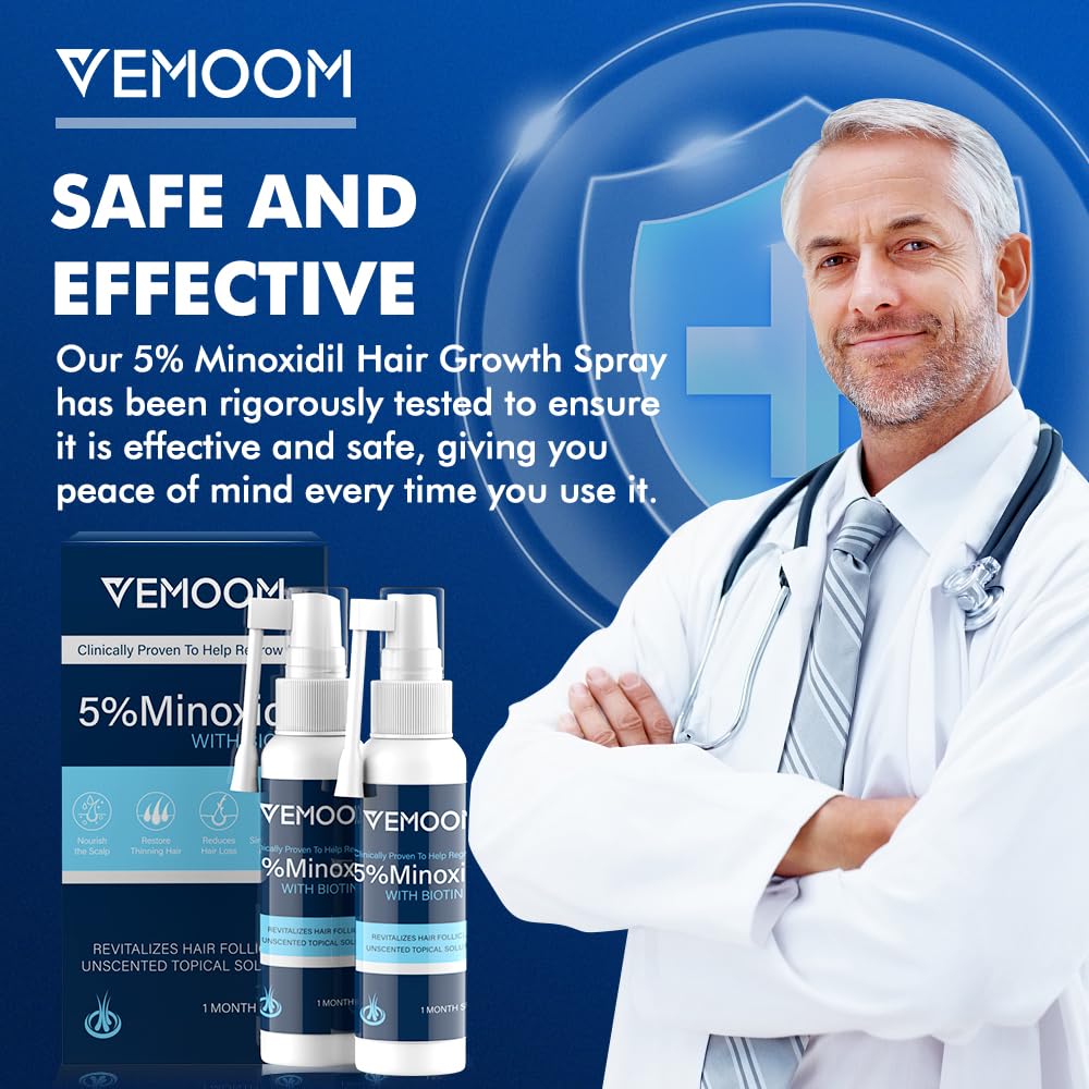5% Minoxidil Hair Growth Spray for Women and Men, Effective Anti-Hair Loss Treatment for Regrowth, Extra Strength Scalp Solution, Thicker, Stronger and Longer Hair - 60ml*2 - Medaid International