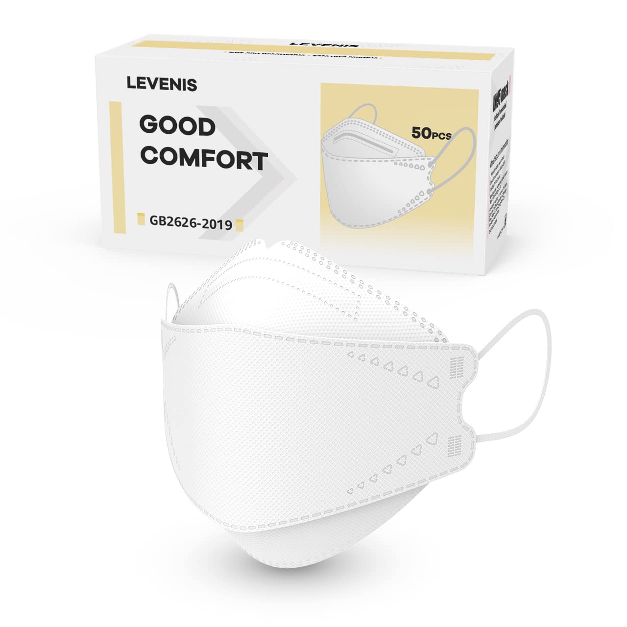 LEVENIS Face Masks 50 Pack, Breathable Comfortable and Disposable Mask, White - Medaid International