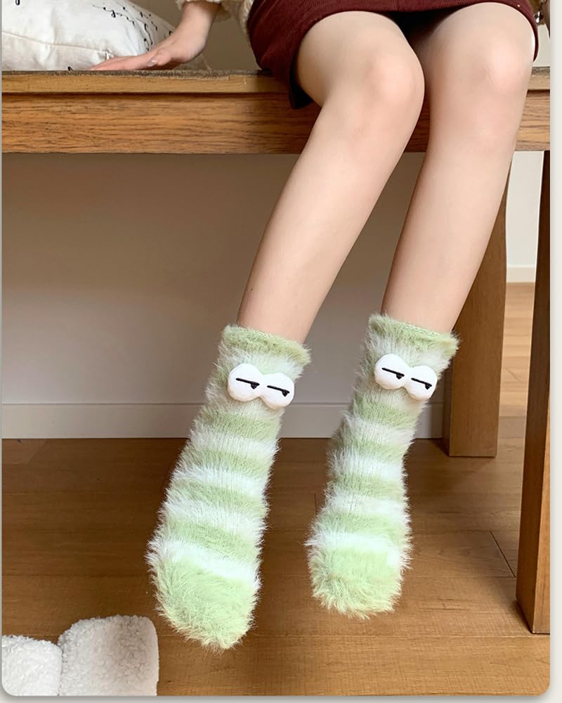 KASTWAVE 3 Pairs Fluffy Cartoon Monster Socks for Women, Cozy 3D Velvet Funny Sleep Cute & Quirky Warm Winter Socks for Halloween & Birthday, Foot Size 38-42