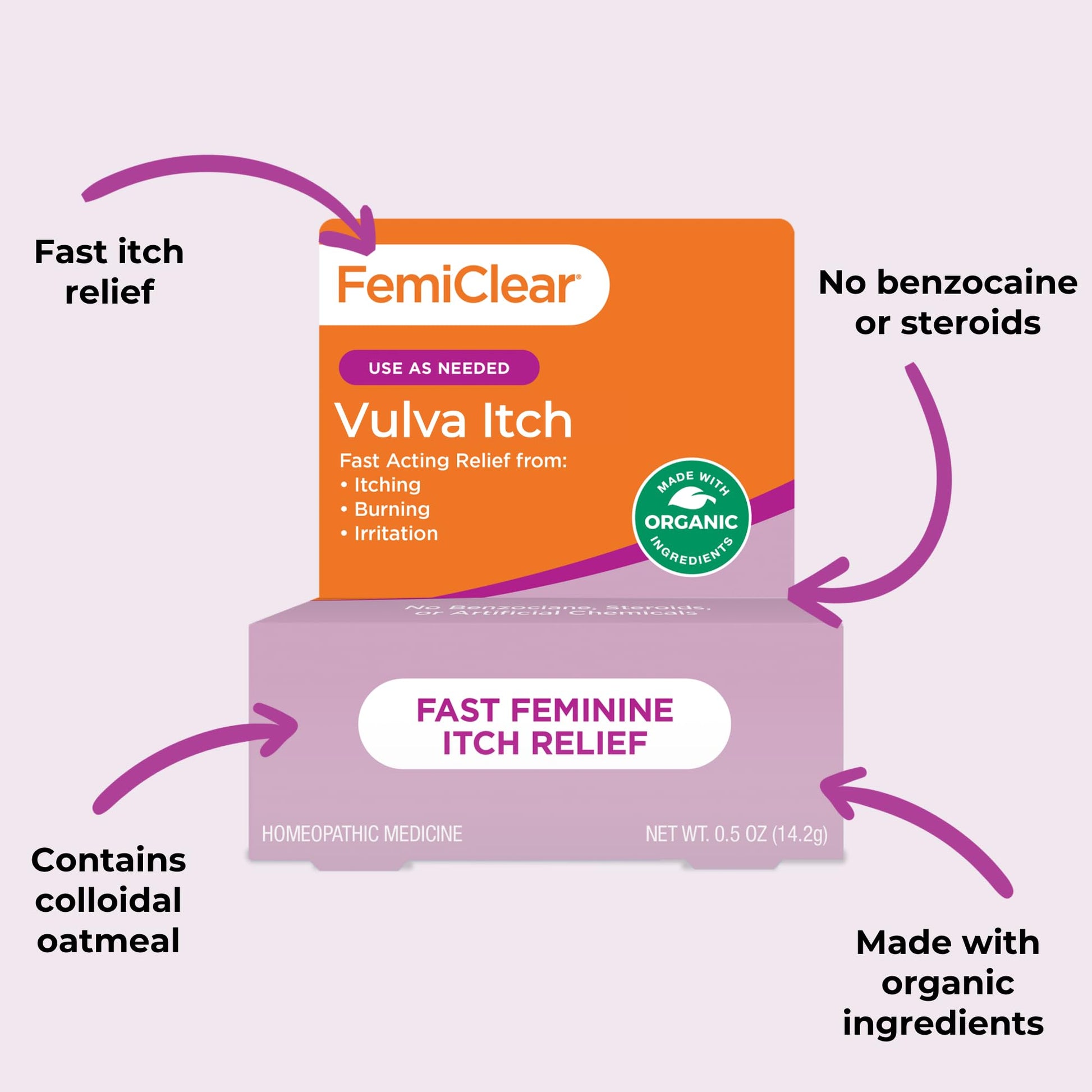 FemiClear Vaginal Itch Relief | Fast Feminine Itch Relief | Made with All-Natural & Organic Ingredients | Feminine Hygiene Products | Vaginal Health | Relieve External Itch | 0.5oz Tube - Medaid International