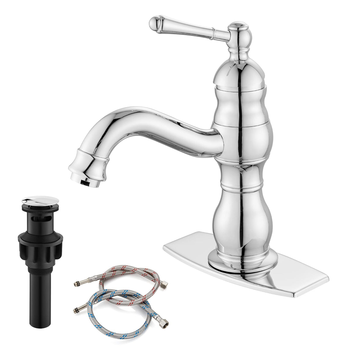 gotonovo Bathroom Vessel Sink Faucet Polish Chrome Single Handle Lavatory Vanity Mixer Bar Tap 360° Swivel with Pop Up Drain Tall Spout Single Hole Deck Mount