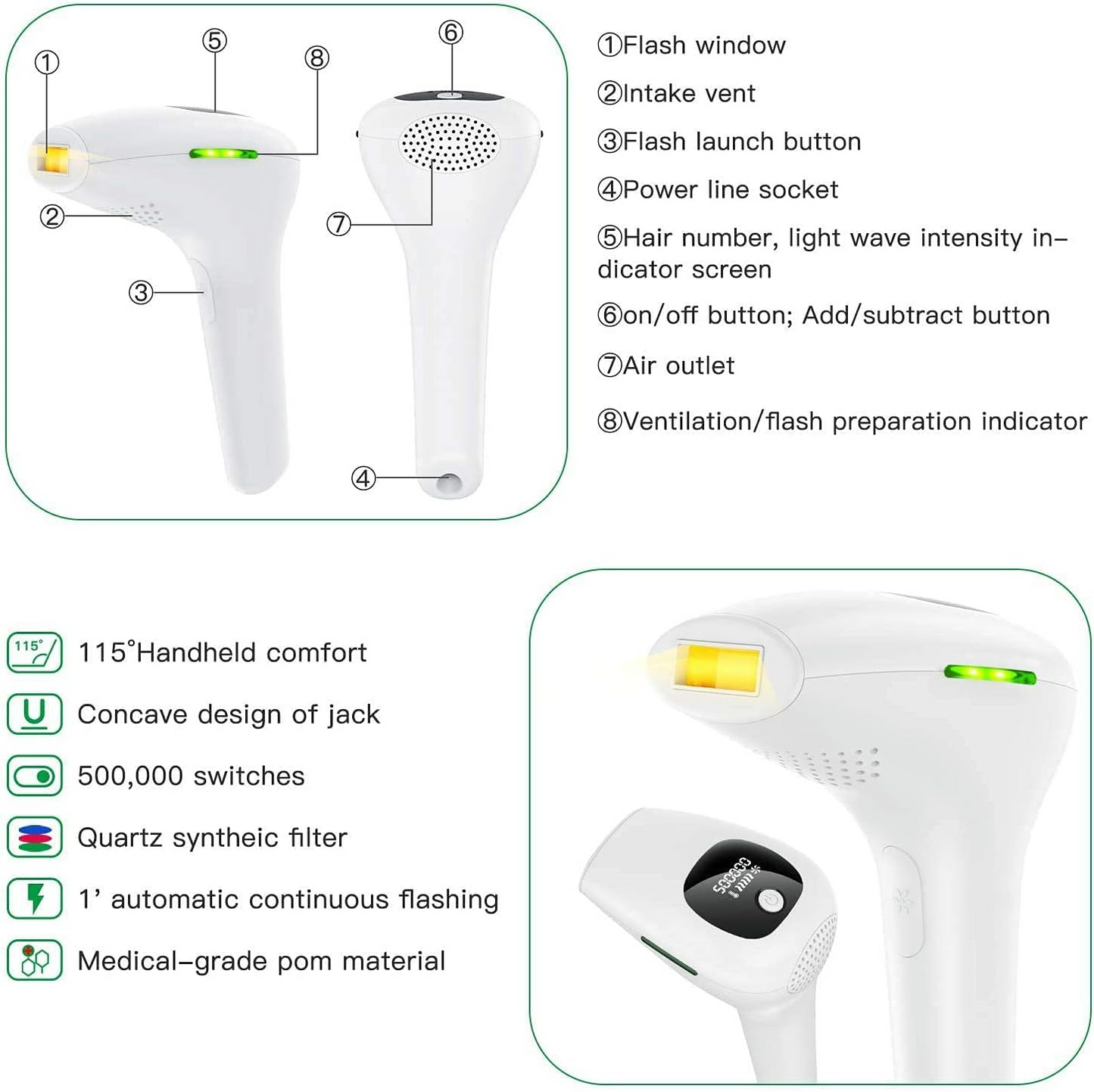 Safe and Effective IPL Permanent Laser Hair Removal Device for Face and Body for Men and Women - Medaid International