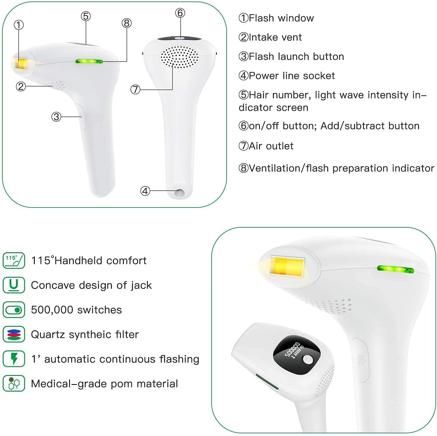 Safe and Effective IPL Permanent Laser Hair Removal Device for Face and Body for Men and Women - Medaid International