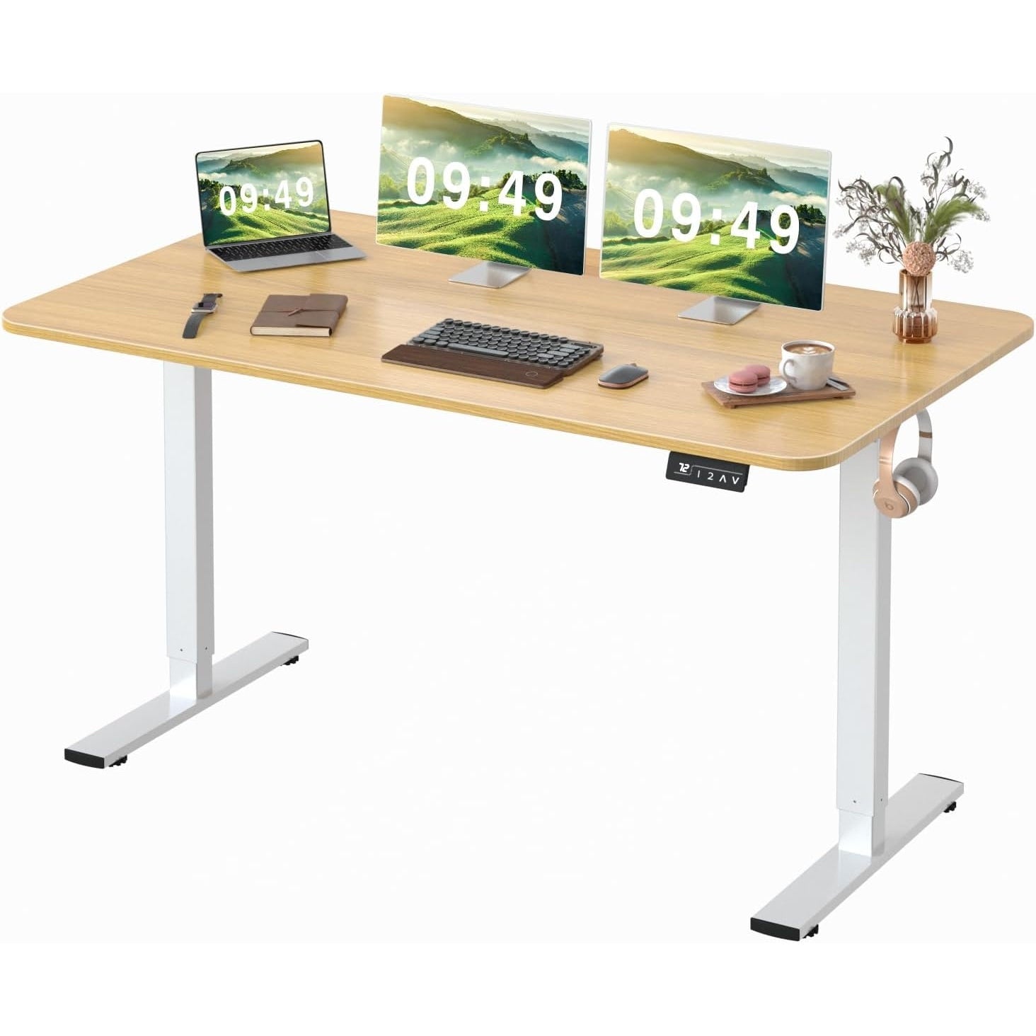 Furmax Electric Height Adjustable Standing Desk Large 55 x 24 Inches Sit Stand Up Desk Home Office Computer Desk Memory Preset with T-Shaped Metal Bracket, Black - Medaid International
