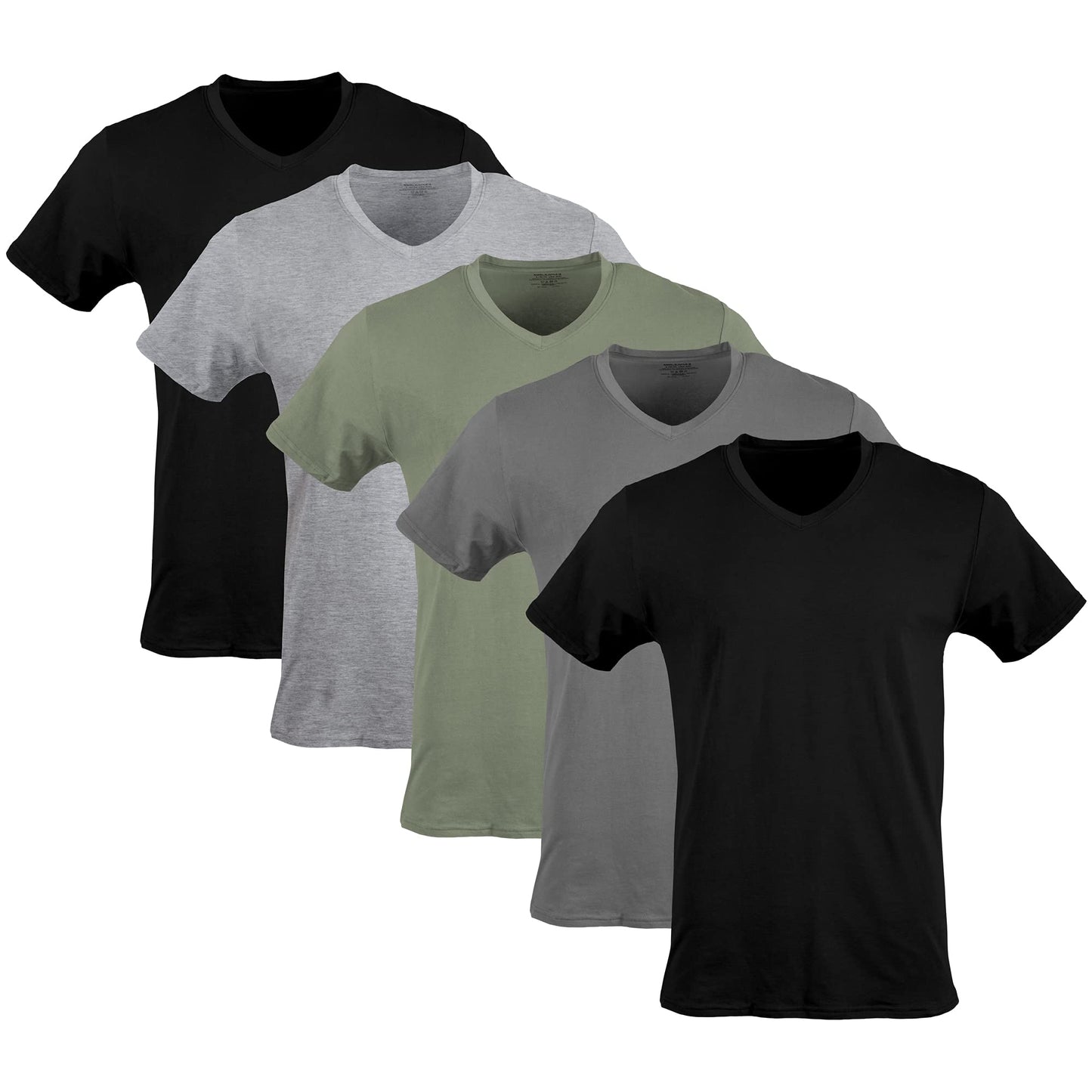 Gildan Men's V-neck T-shirts, Multipack Underwear, Black/Sport Grey/Charcoal/Military Green (5-pack), Large US - Medaid International