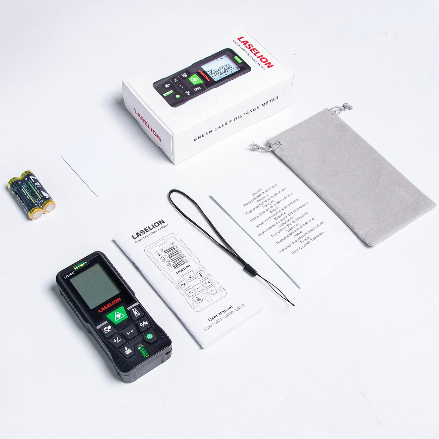 LASELION Laser Measurement Tool,165ft Green-Beam Laser Measure Device Portable M/in/Ft Unit Switching Backlit LCD Laser Distance Measure for Pythagorean Mode,Measuring Distance,Area,Volume-LG50 - Medaid International