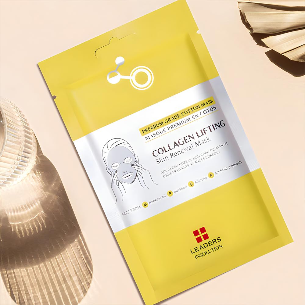 Leaders Insolution Collagen Lifting Skin Renewal Mask | Marine Collagen for Firmness and Elasticity Anti-Wrinkle, Sculpting Facial Sheet | Hydrating Serum for Smooth Skin (10 Sheets) - Medaid International