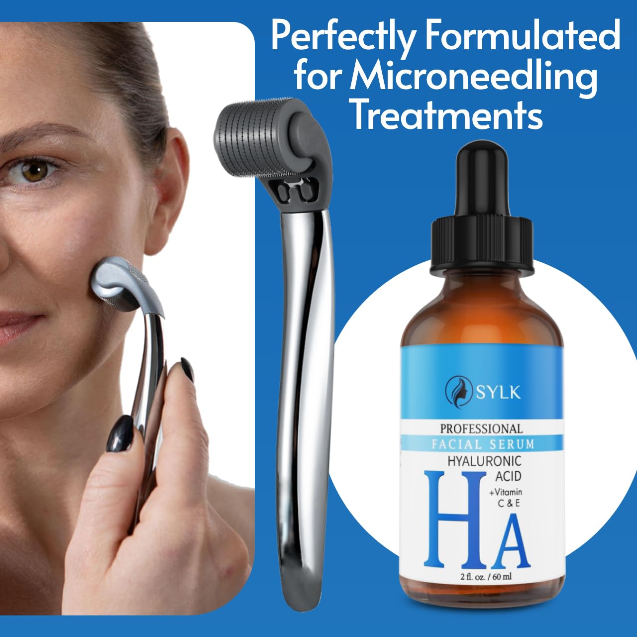 Sylk Hyaluronic Acid Serum for Face - Ultra Hydrating Anti Aging & Anti Wrinkle Serum with Vitamin C & E - Moisturizing & Plumping Formula for Smooth Skin - Microneedling - Korean Skincare - 2 fl oz - Medaid International