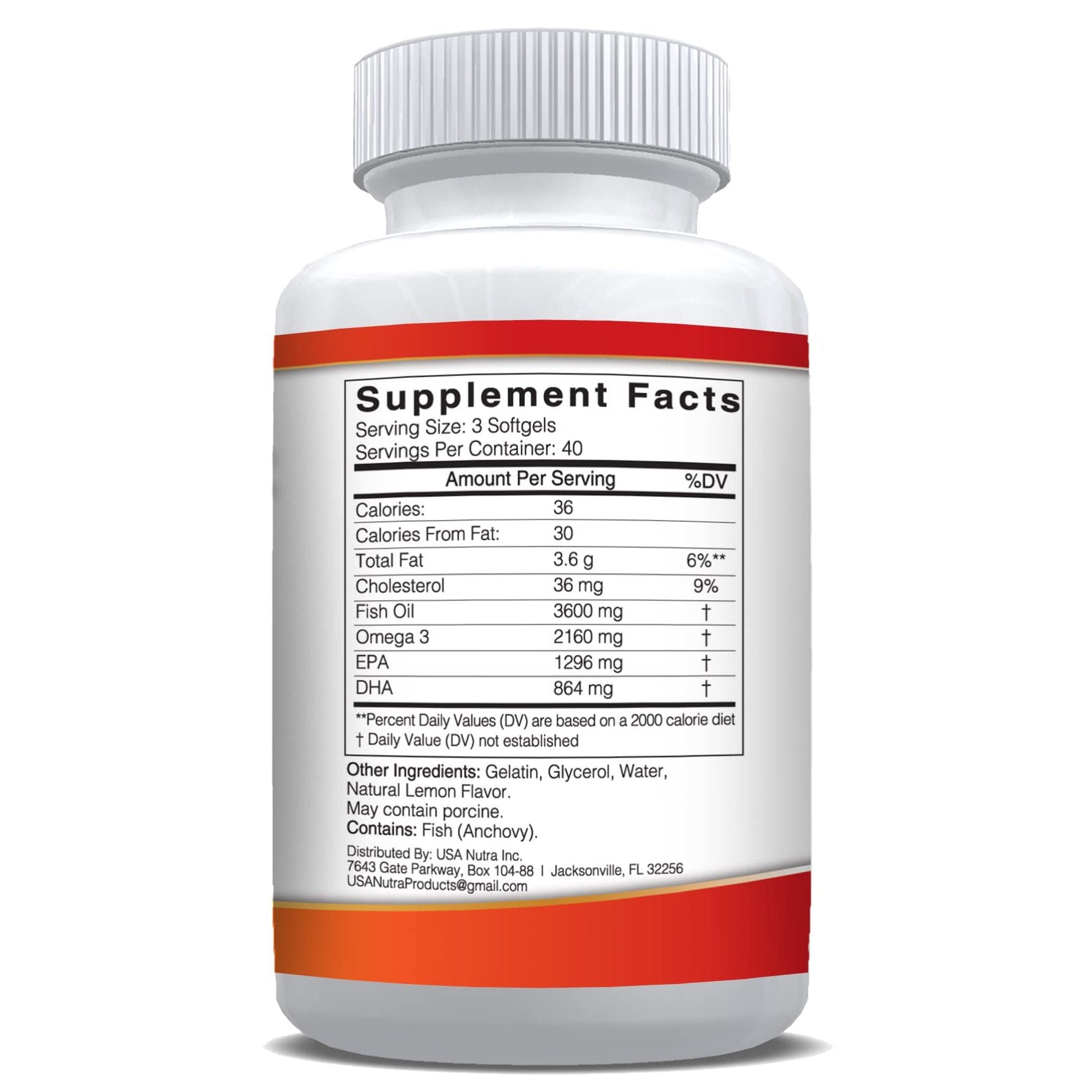 Omega 3 Fish Oil Supplement 3600mg with EPA and DHA for Women and Men Supports Joint, Brain and Heart Health 120 Softgels, 40 Day Supply - Medaid International