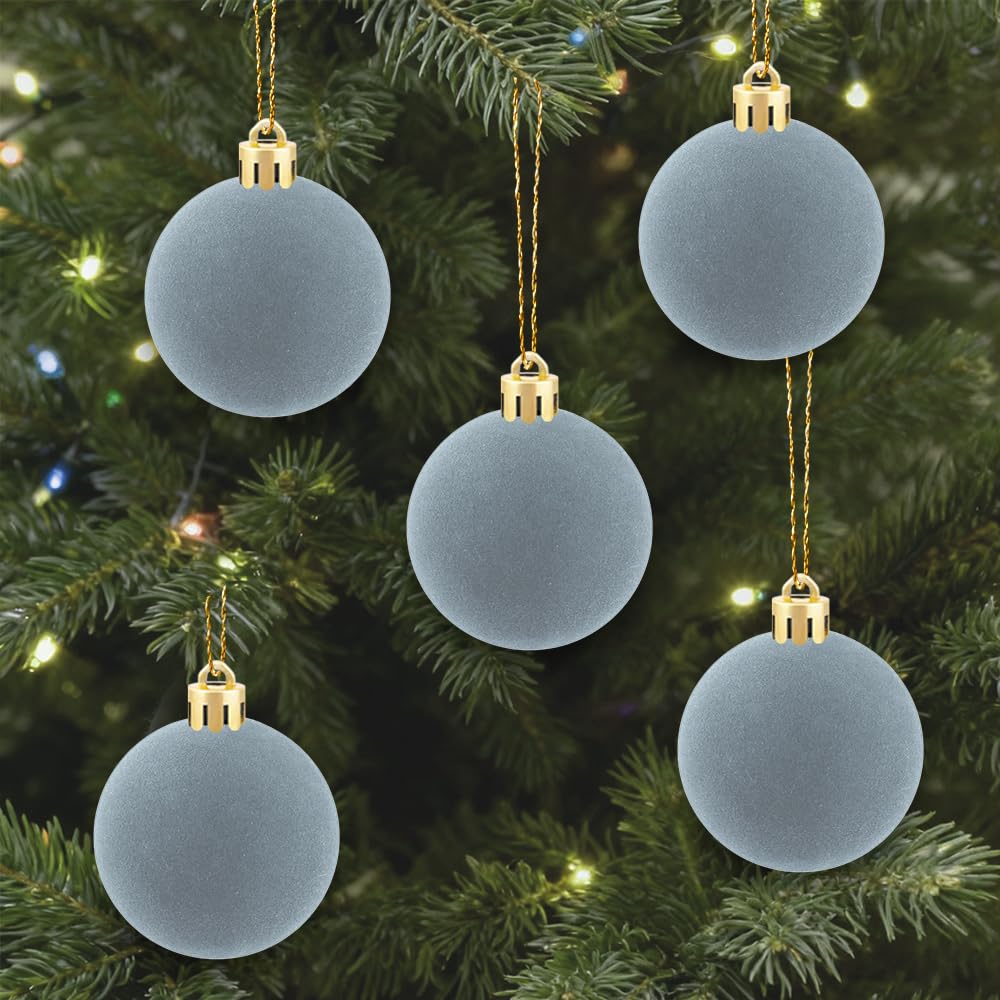 4Pcs Velvet Christmas Ball Ornaments, Grey Hanging Decor for Xmas Tree, Perfect for Holiday Thanksgiving Celebrations Christmas Indoor Home Party Decorations - Medaid International