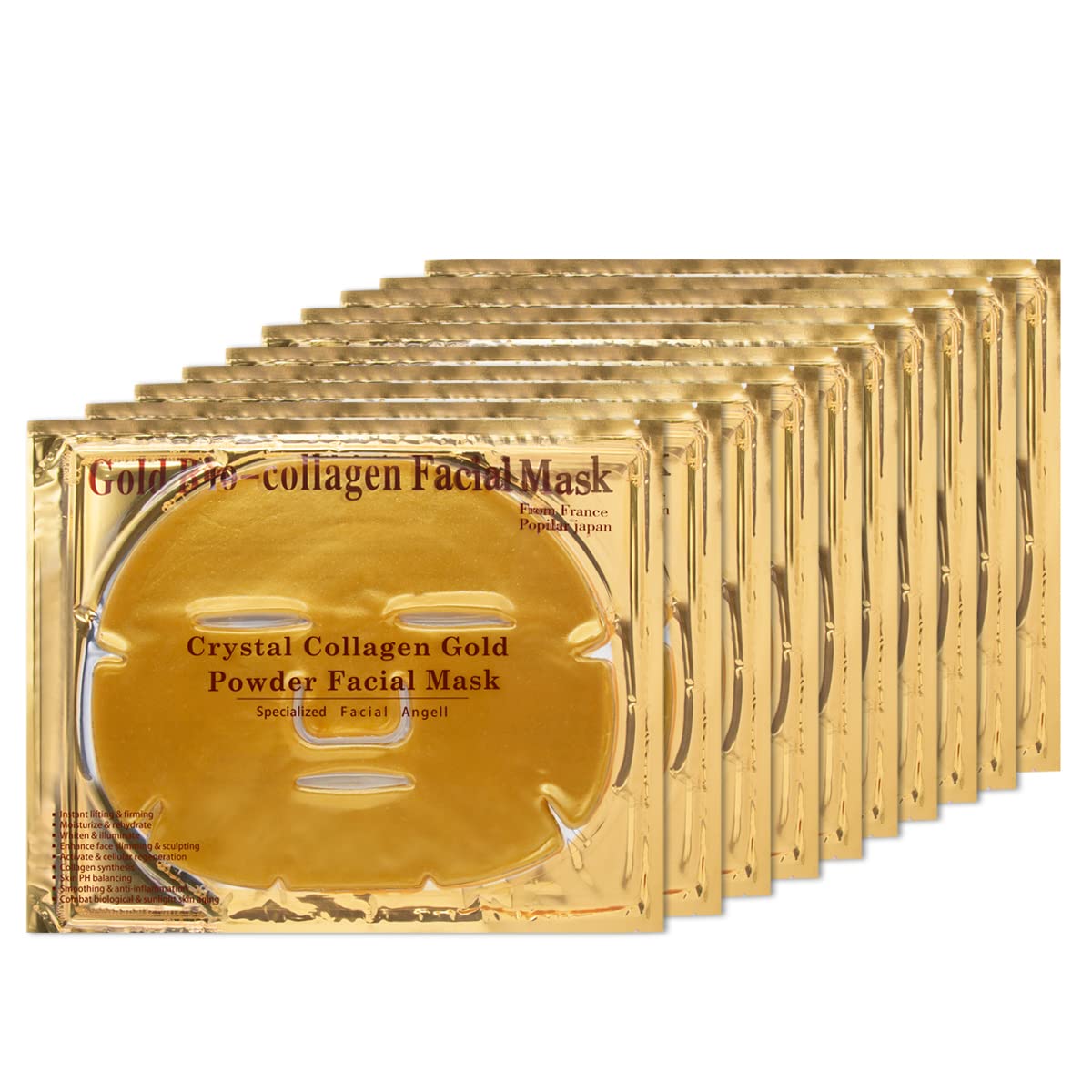 ObiPosay Collagen Facial Masks (10-Pc) - Vegan Gold Facial Mask - Anti Aging,Puffiness, Moisturizing, Deep Tissue Rejuvenation and Hydrates Skin - Medaid International