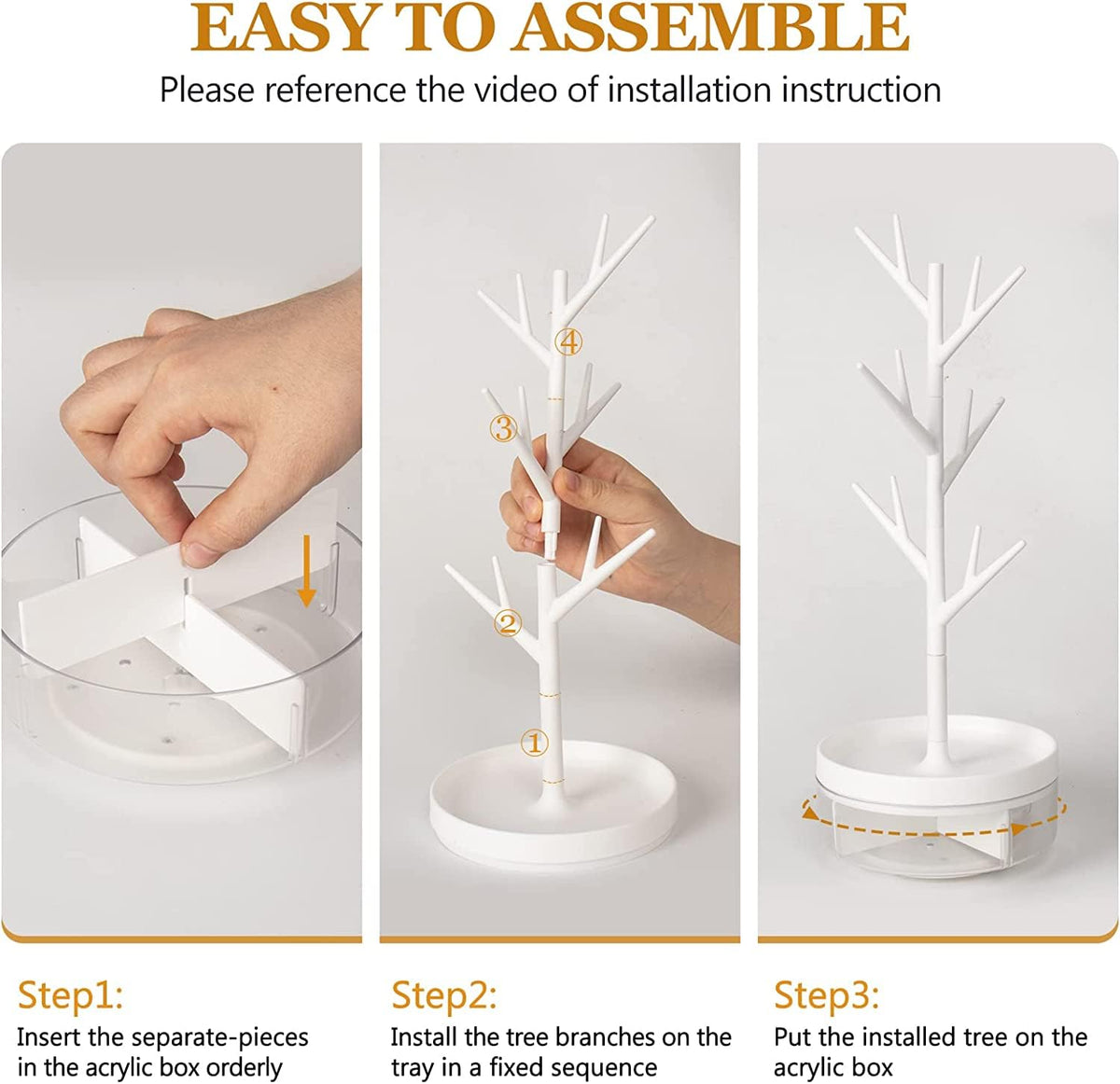 TERRIFI Jewelry Stand, Branch Jewelry Rack With With Rotatable Base and Storage Box, Tree Tower Rack, Hanging Organizer for Ring Earrings Necklace Bracelet Display Stand for Bangles, Watch