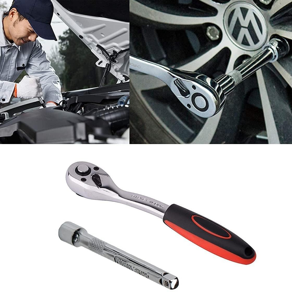 46 Pieces Ratchet Set Metric Tool Kit 1/4 Inch Wrench Handle Tool Set