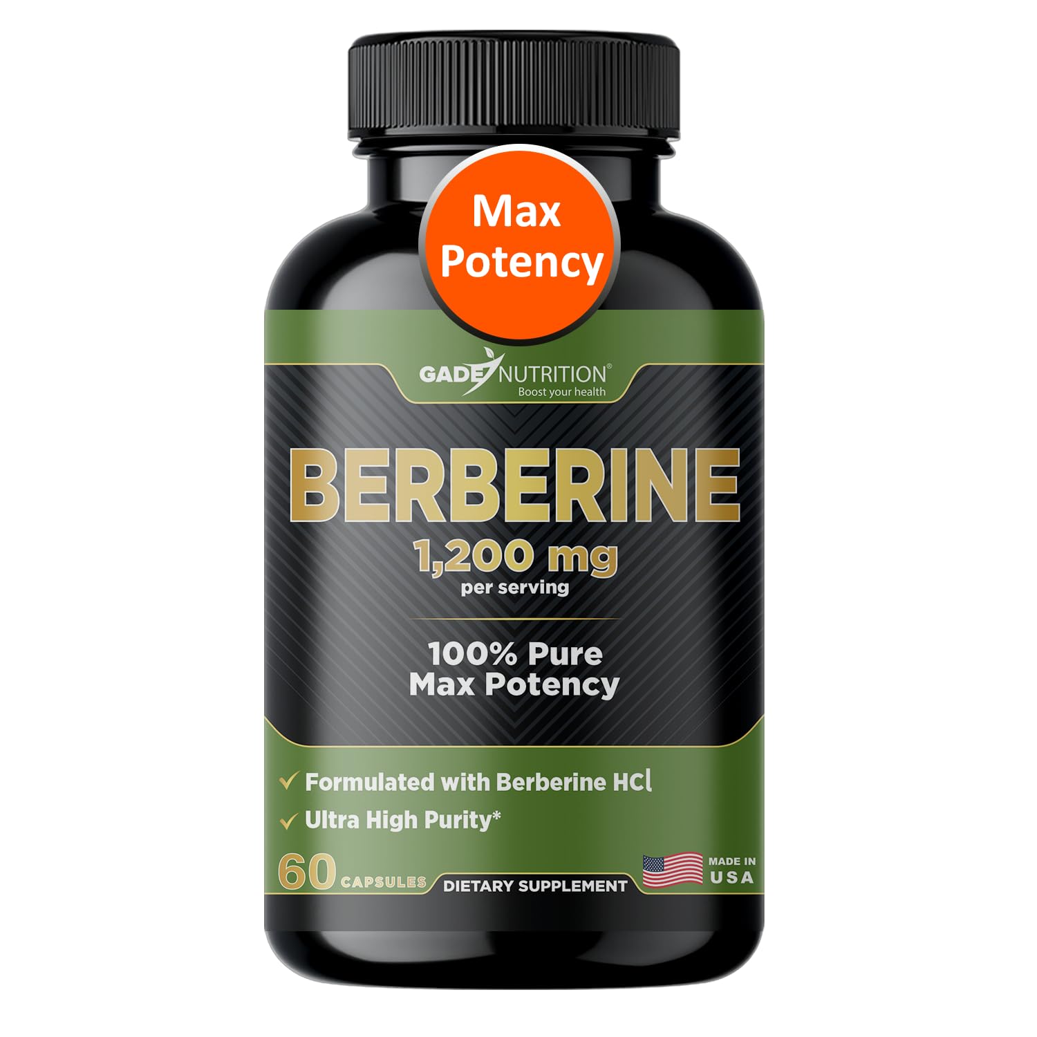 Gade Nutrition Berberine Supplement | Berberine HCI 1200mg Per Serving - Top Choice Vegetable Capsules, Gluten Free, Non-GMO, Dairy Free - Made in USA - Medaid International