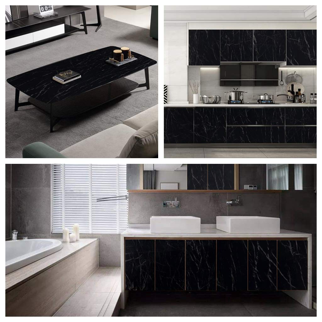 Arthome Black Marble,17"x120" Inches Peel and Stick Wallpaper, Black Marble Contact Paper Self-Adhesive and Removable Vinyl Wallpaper Waterproof Contact Paper for Cabinets Countertops Wall Covering - Medaid International