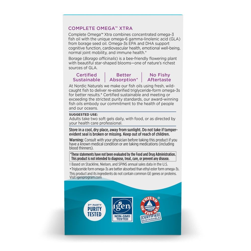 Nordic Naturals Complete Omega Xtra, Lemon - 60 Soft Gels - 1360 mg Omega-3 + 76 mg GLA - Healthy Skin - Cognition - Non-GMO - 30 Servings - Medaid International