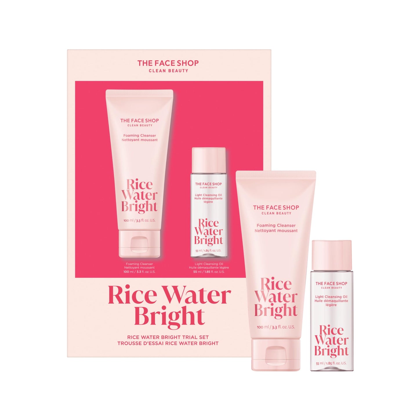 The Face Shop Rice Water Bright Vegan Double Cleanse Trial Set, Travel Size, Foaming Cleanser & Mini Cleansing Oil, Korean Skin Care, Gentle Face Cleanser & Pore Control, Moisturizing Makeup Remover - Medaid International