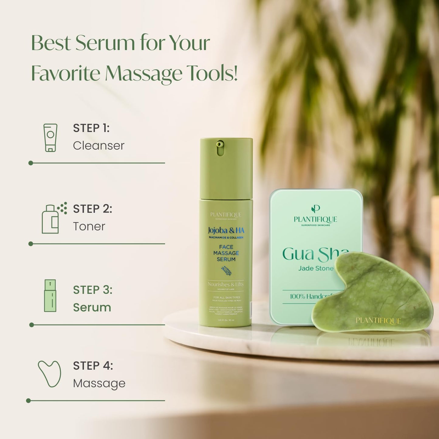 PLANTIFIQUE Korean Jojoba Oil & Hyaluronic Acid Face Massage Serum – Hydrating Anti-Aging Collagen & Niacinamide Formula – Perfect for Gua Sha Facial Massage – Gift for Men & Women - Medaid International