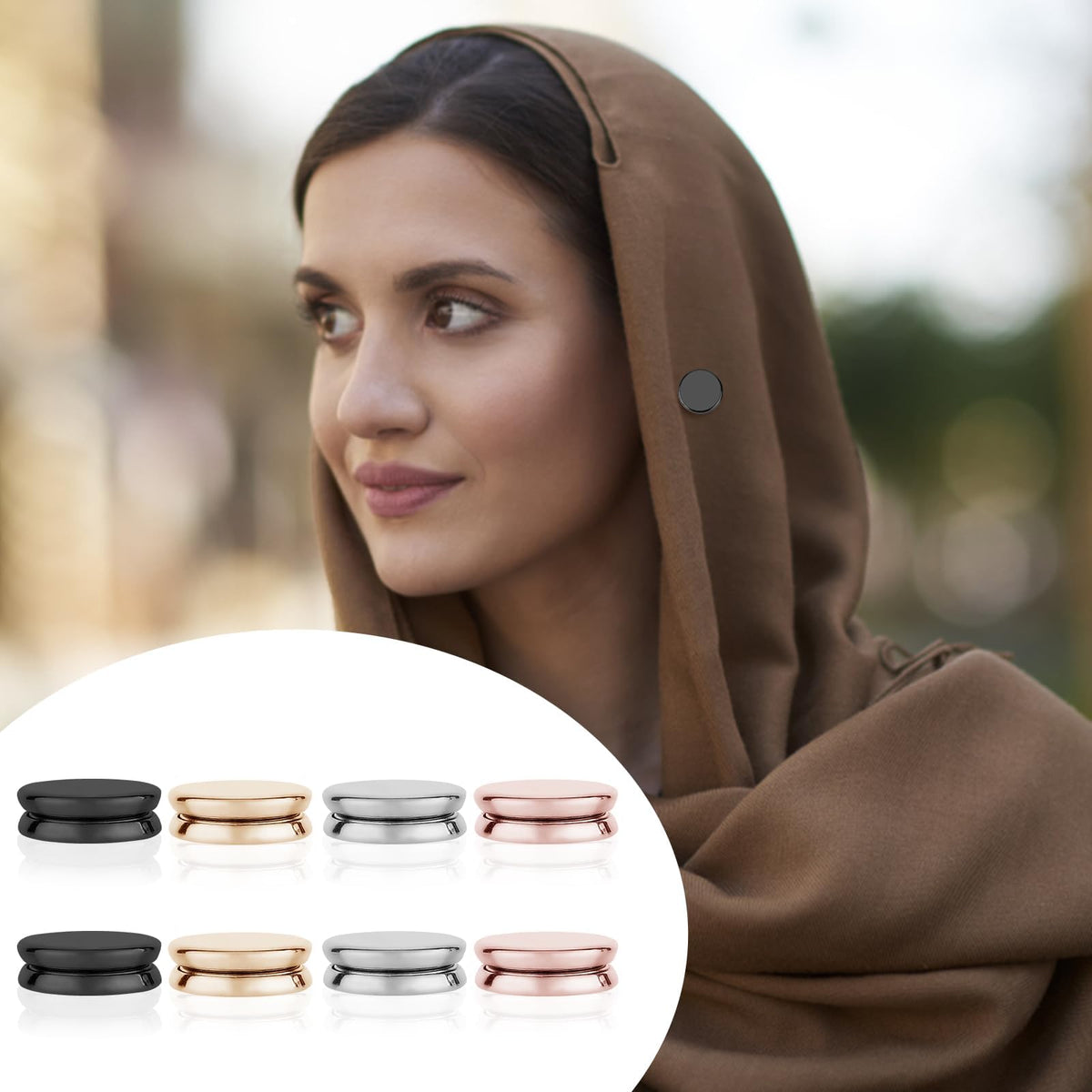 TERRIFI 8pcs Magnetic Hijab Pins, Strong Multipurpose Magnetic Scarf Clasps, No Snag Pinless Brooch Hijab Buttons for Women’s Clothing and Scarves, Oblate Style