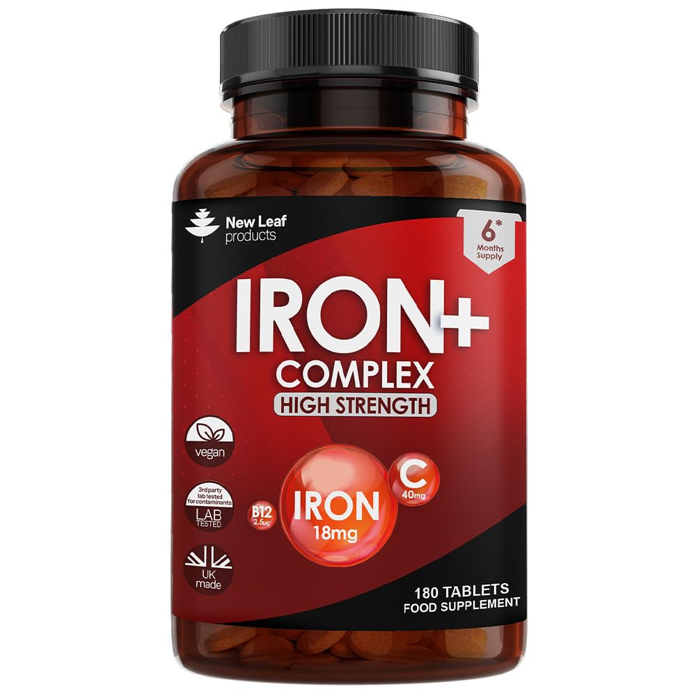 Iron Tablets 18mg High Absorbency with Vitamins A, C, B2, B12, and Folate - Helps Tiredness and Fatigue - Vegan Iron Supplements, Non-GMO Gluten-Free, GMP UK-Made, 180 Tablets 6 Months Supply - Medaid International