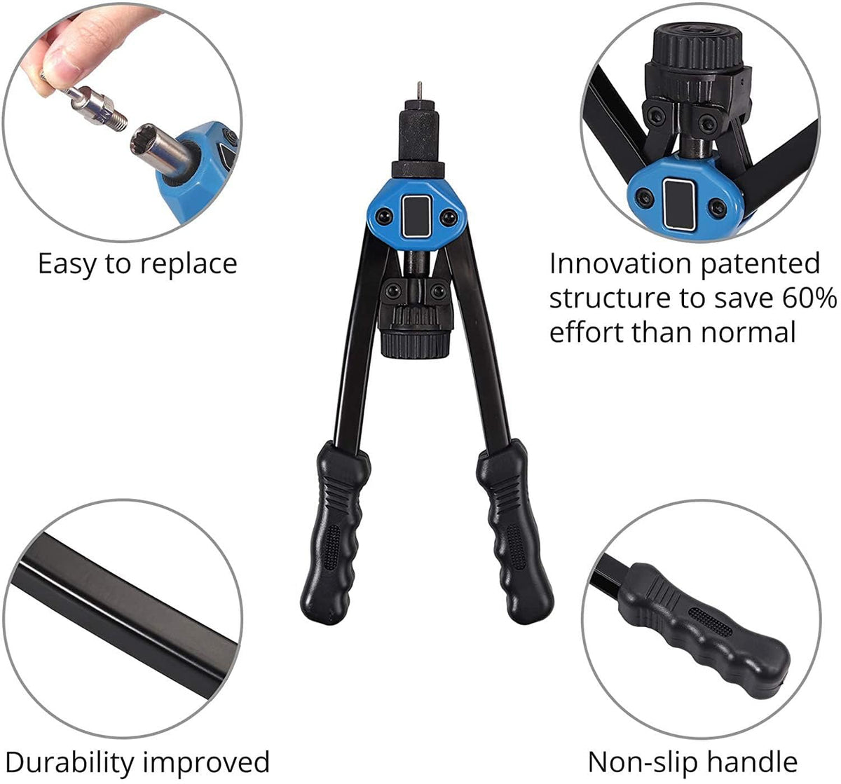 TERRIFI Rivet Nut Gun Tool Kit, 34 cm Hand Riveter with 110pcs Nuts (M3-M12), Includes M3, M4, M5, M6, M8, M10, M12, Pop Rivet Nut Tool Set with Carrying Case