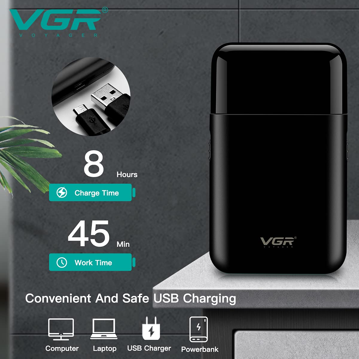 VGR V390 Ultra-Thin Electric Shaver & Beard Trimmer ‚Äì Rechargeable Razor with USB - Medaid International