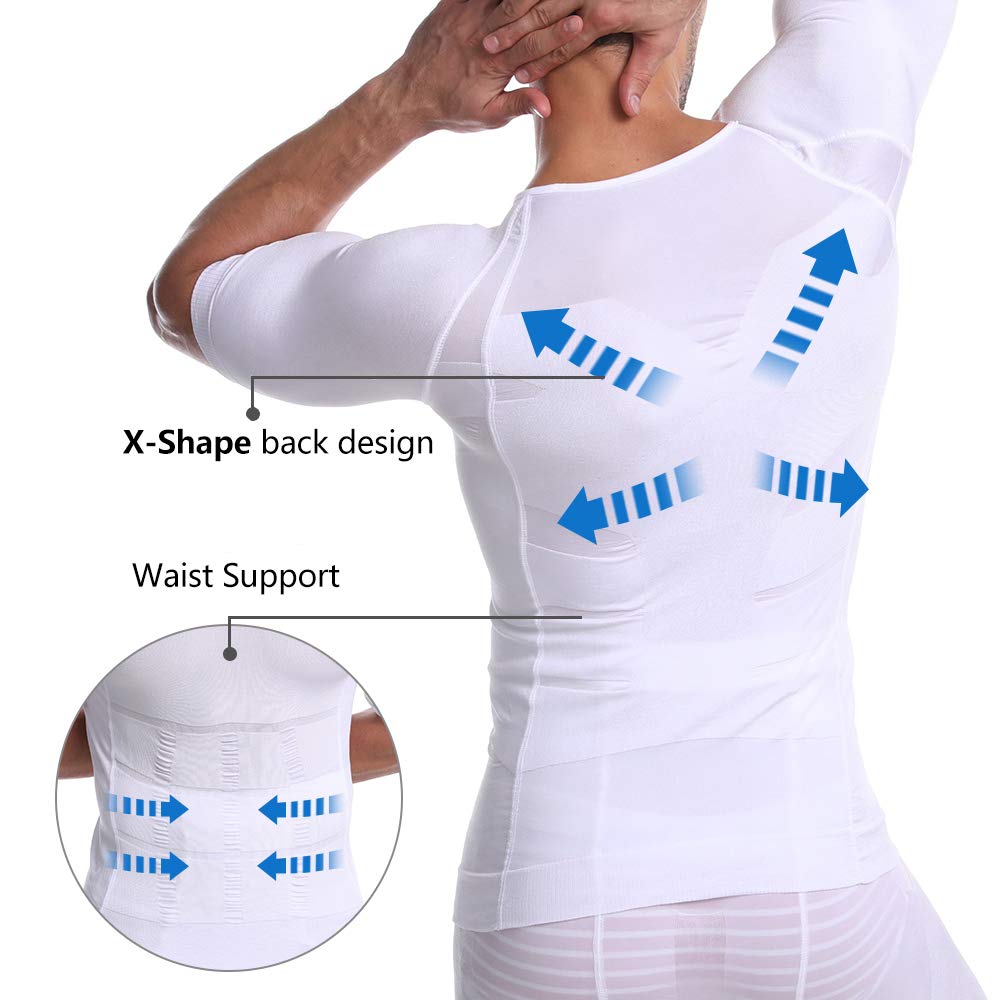 Cacosa Men's Body Shaper Slimming Shirt Tummy Waist Lose Weight Shirt, Men's Elastic Sculpting Vest Thermal Compression Base Layer Slim Compression Muscle Tank (White, L) - Medaid International