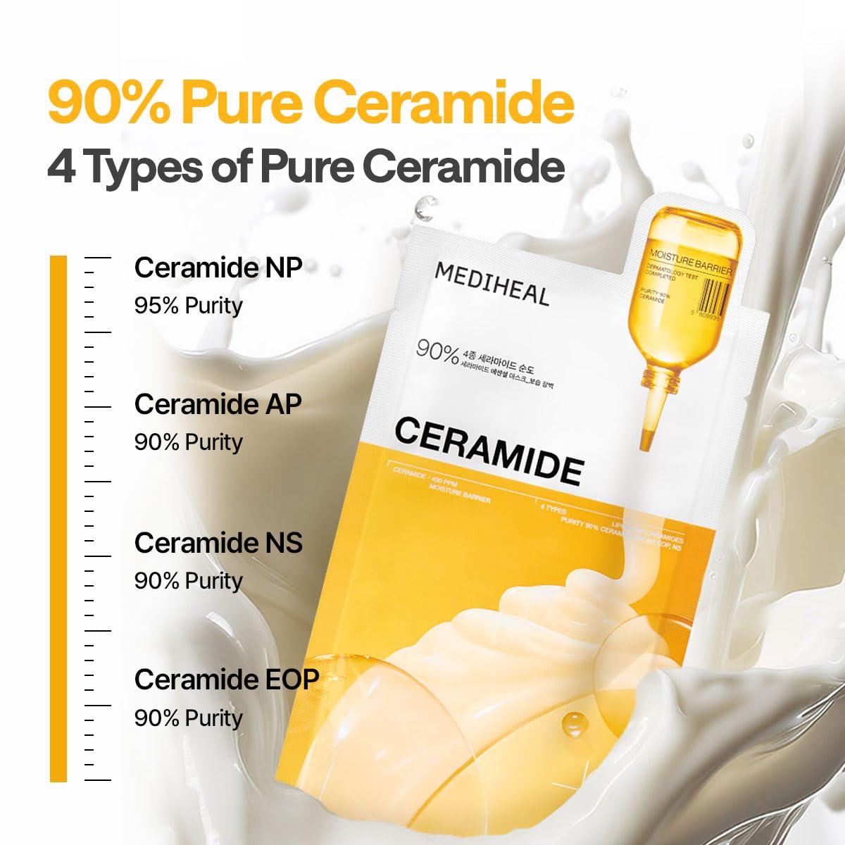 Mediheal Ceramide Essential Sheet Mask Moisture Barrier 10 pcs. 90% Ceramide & 4X Ceramide Liposome Technology for intense hydration and strengthening the barrier. Vegan formula - Medaid International