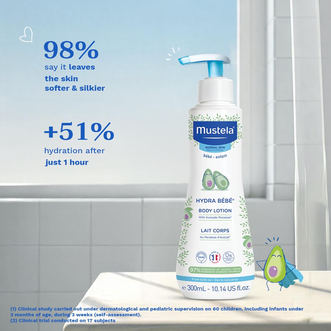 Mustela Hydra Bebe Body Lotion - Daily Moisturizing Baby Lotion with Natural Avocado, Jojoba & Sunflower Oil – 10.14 fl. oz.