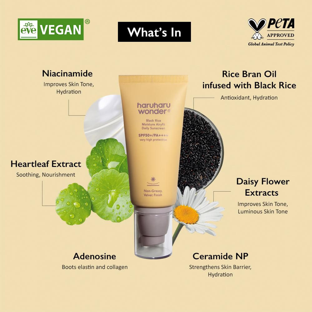 Haruharu Wonder Black Rice Moisture Airyfit Daily Sunscreen 1.69fl.oz - Velvet Finish, No White Cast, Hydrating, Moisturizing, Korean Skin Care, Vegan, Clean Beauty - Medaid International