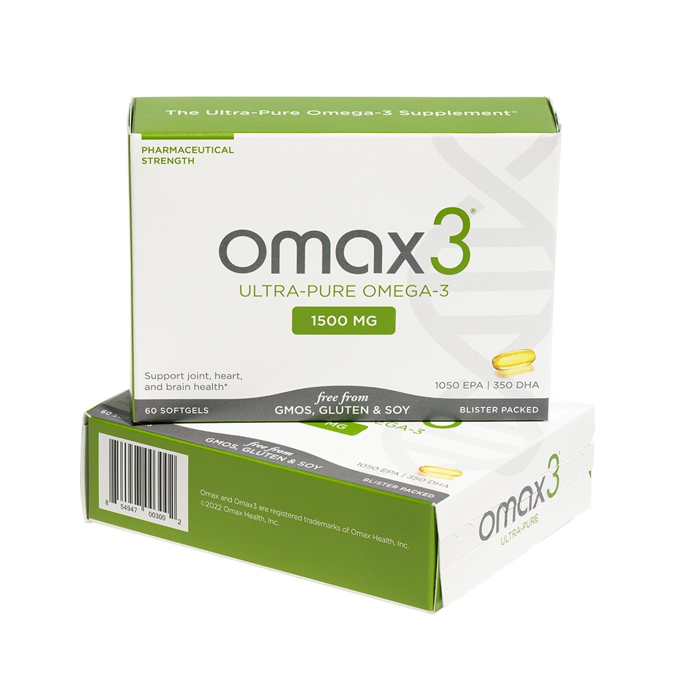Omax3 Natural Omega 3 Fish Oil Pills 1500 MG EPA DHA - Omega3 Fatty Acid Supplements Muscle & Joint- Gluten Free, Wild Caught, Non GMO, 30-Day Supply Blister Packed (1 Box) - Medaid International