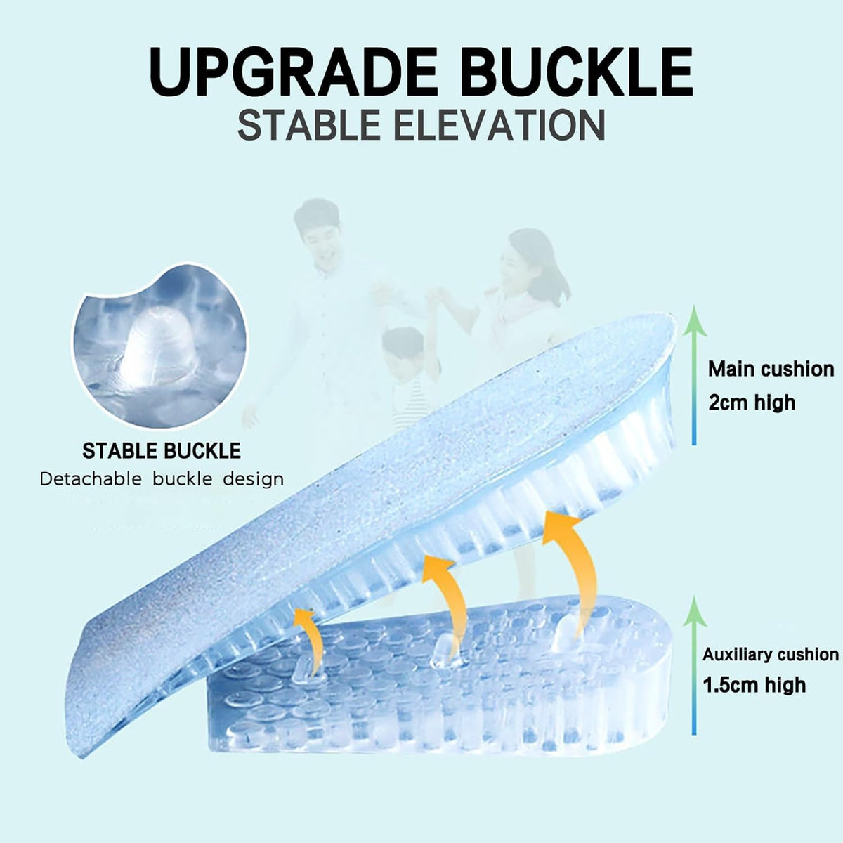 KASTWAVE 4-Layer Height Increase Insoles, Silicone Heel Cushion Inserts for Men and Women, Gel Heel Lift Inserts for Leg Length Discrepancy, 1Pair (Blue, 6.5 CM)